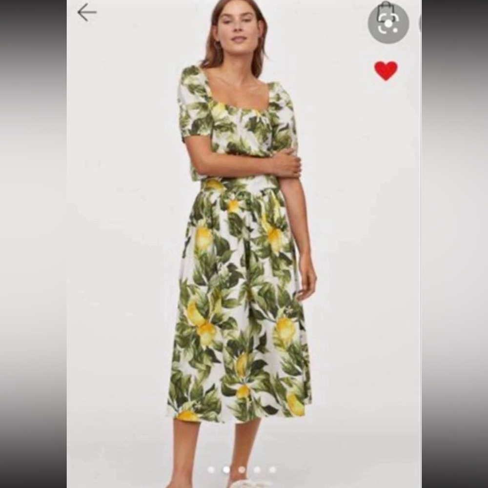 H&M NWOT Floral Green and Yellow Women's top and skirt (set)